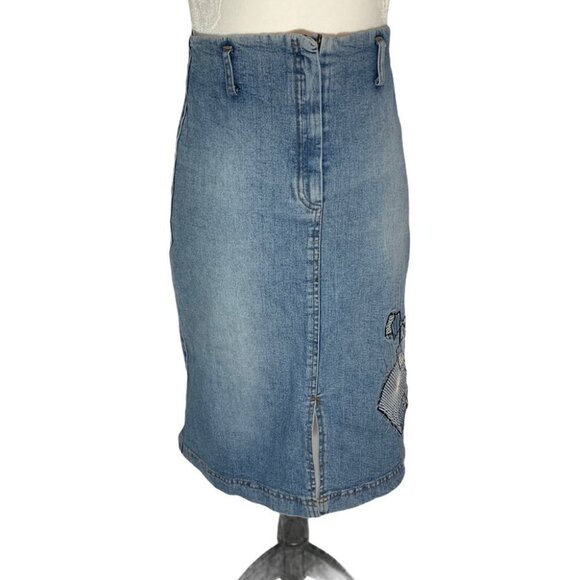 Vintage🌺kk Perfino Denim Jean Pencil Knee Length Skirt Size XS - Picture 10 of 10